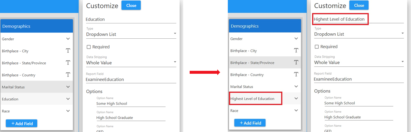 Customize fields