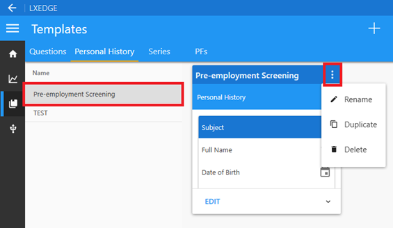 Manage Personal History Template